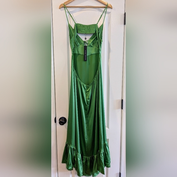 Secret Mission 100% Silk Kathleen Kelly Green Maxi Cutout Dress Size Large NWT - Picture 10 of 16